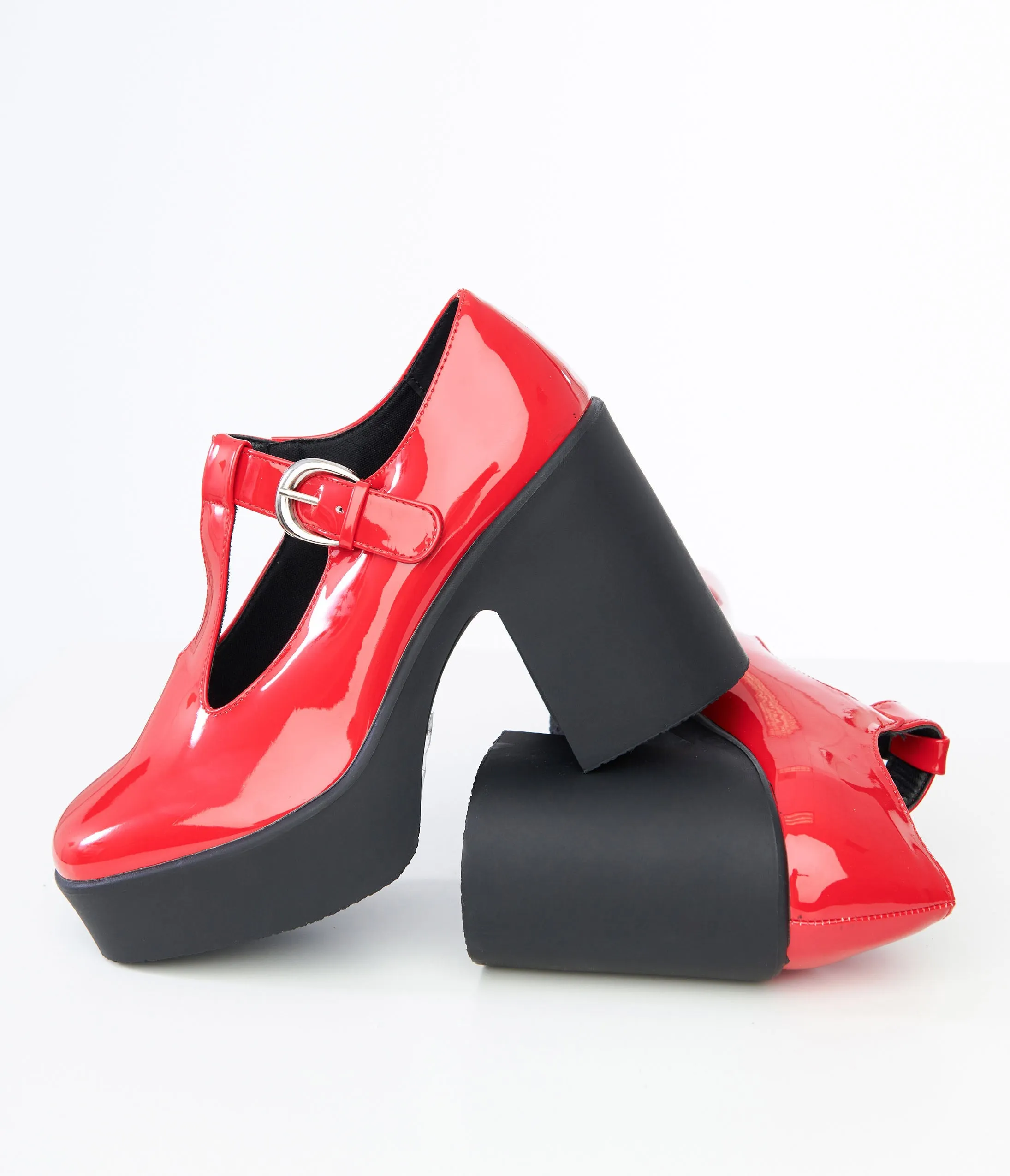 1960s Red Patent Leatherette T-Strap Platforms