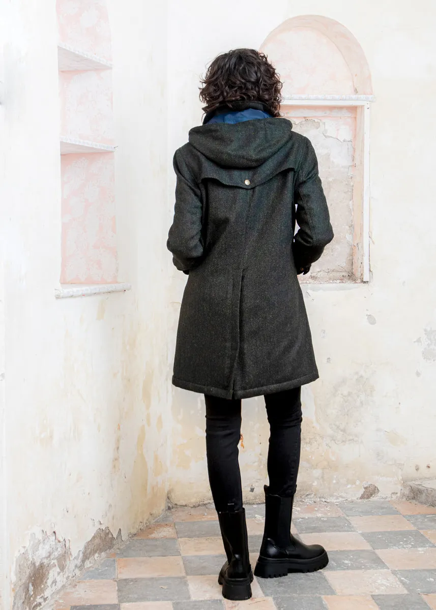 Abbie Tweed Coat - Deep Green Herringbone