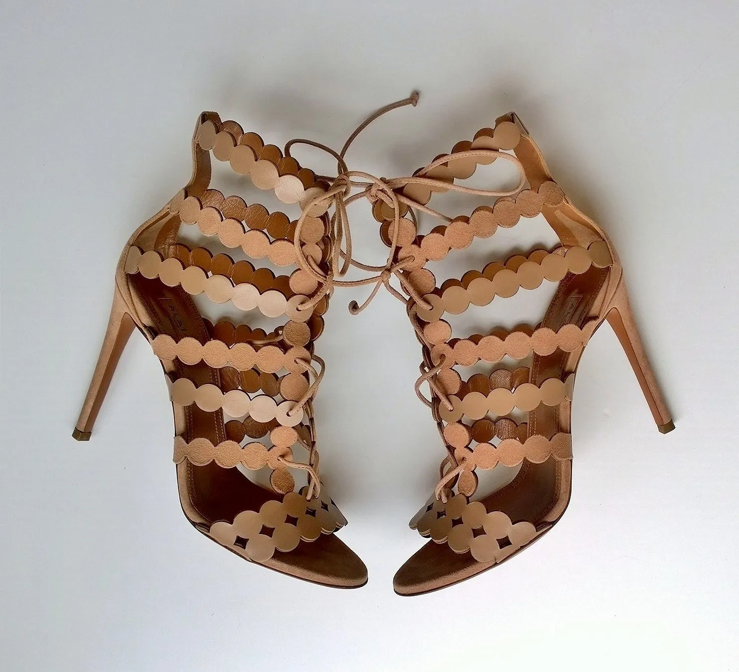 Alaia Beige Warm Nude Leather and Suede Sandals heels