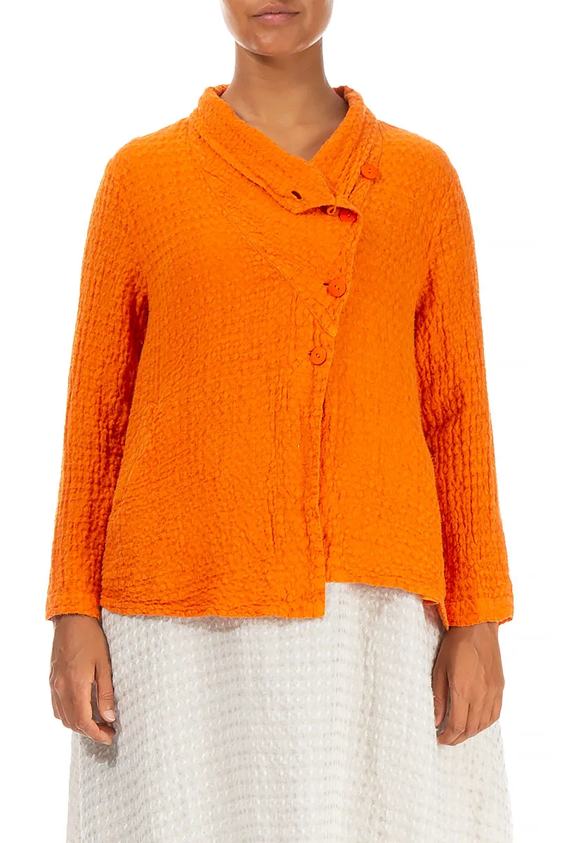 Asymmetric Closure Neon Orange Linen Jacket