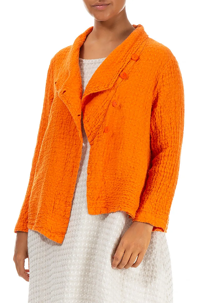 Asymmetric Closure Neon Orange Linen Jacket