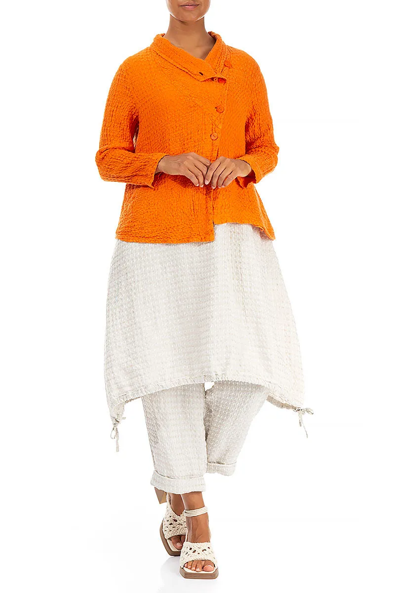 Asymmetric Closure Neon Orange Linen Jacket