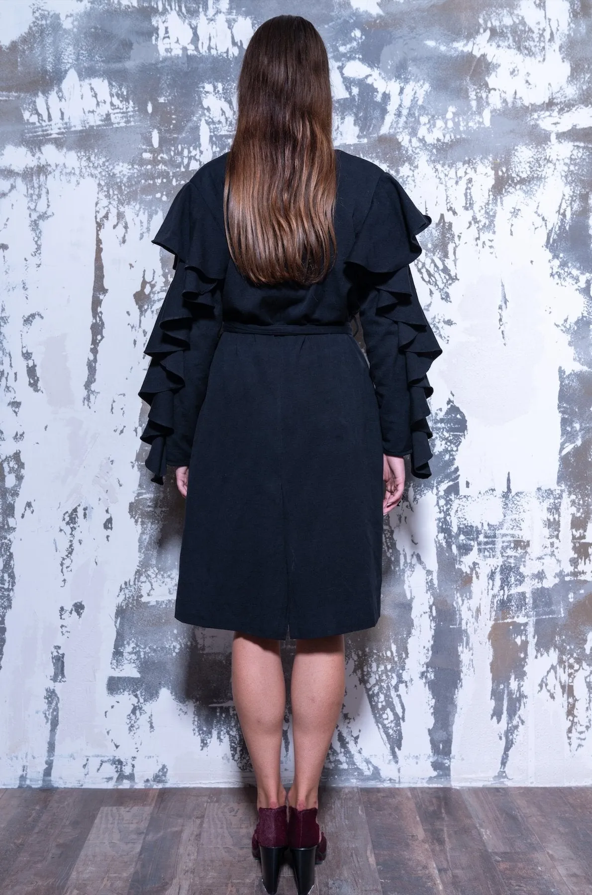 Belted Double Ruffled Sleeve Jacket Dress - Dag Dai