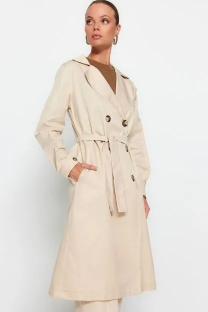 Belted Water-repellent Long Trench Coat