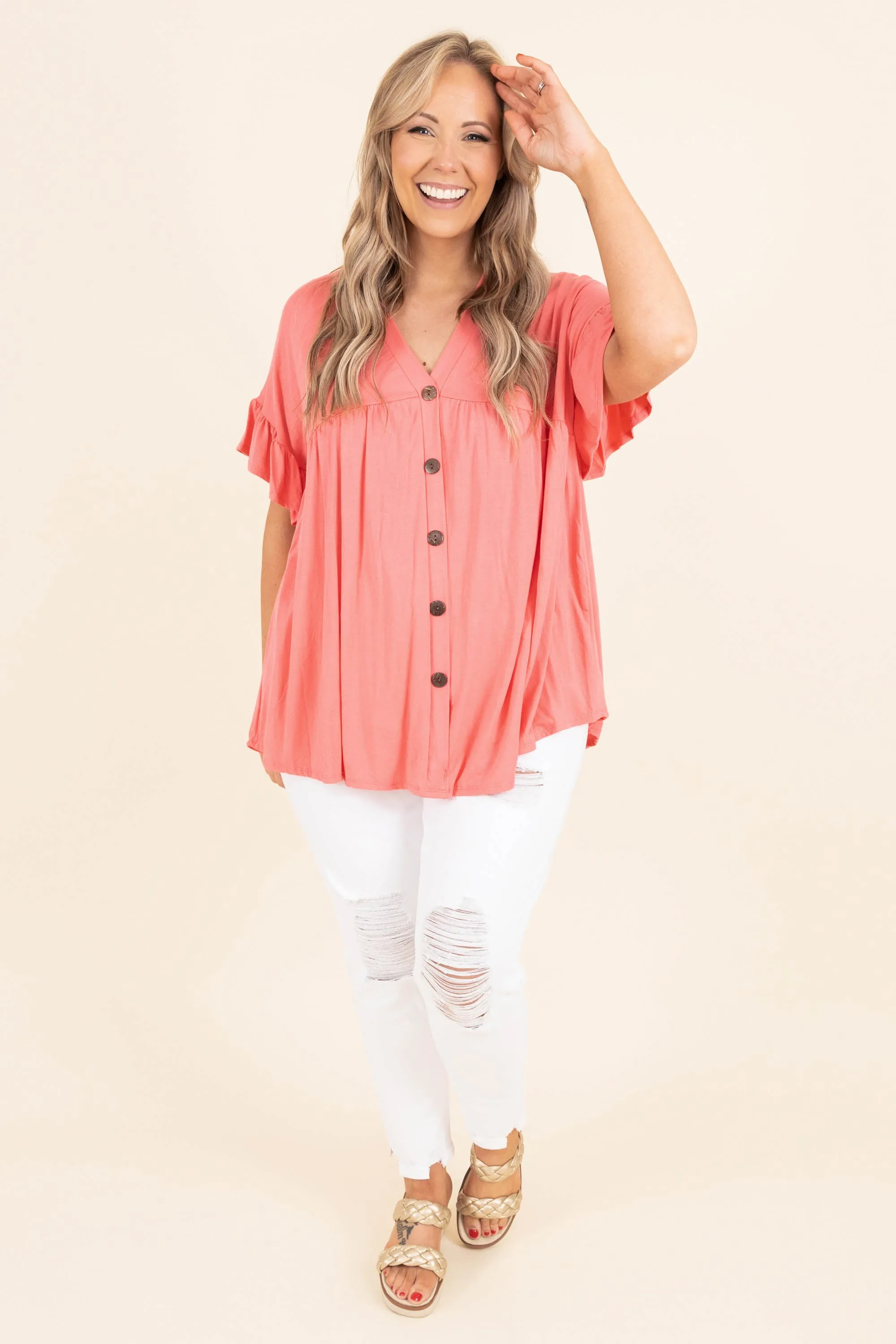 Bittersweet Beginnings Top, Coral