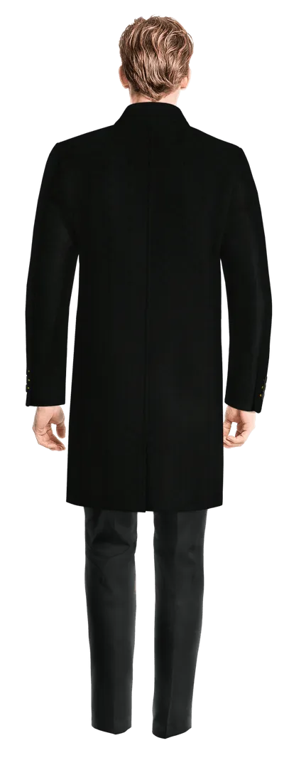 Black Long Coat with contrasted Buttonthreads