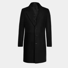 Black Long Coat with contrasted Buttonthreads