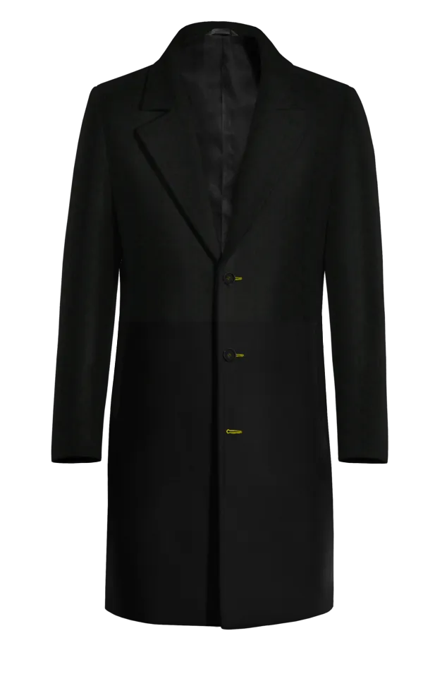 Black Long Coat with contrasted Buttonthreads