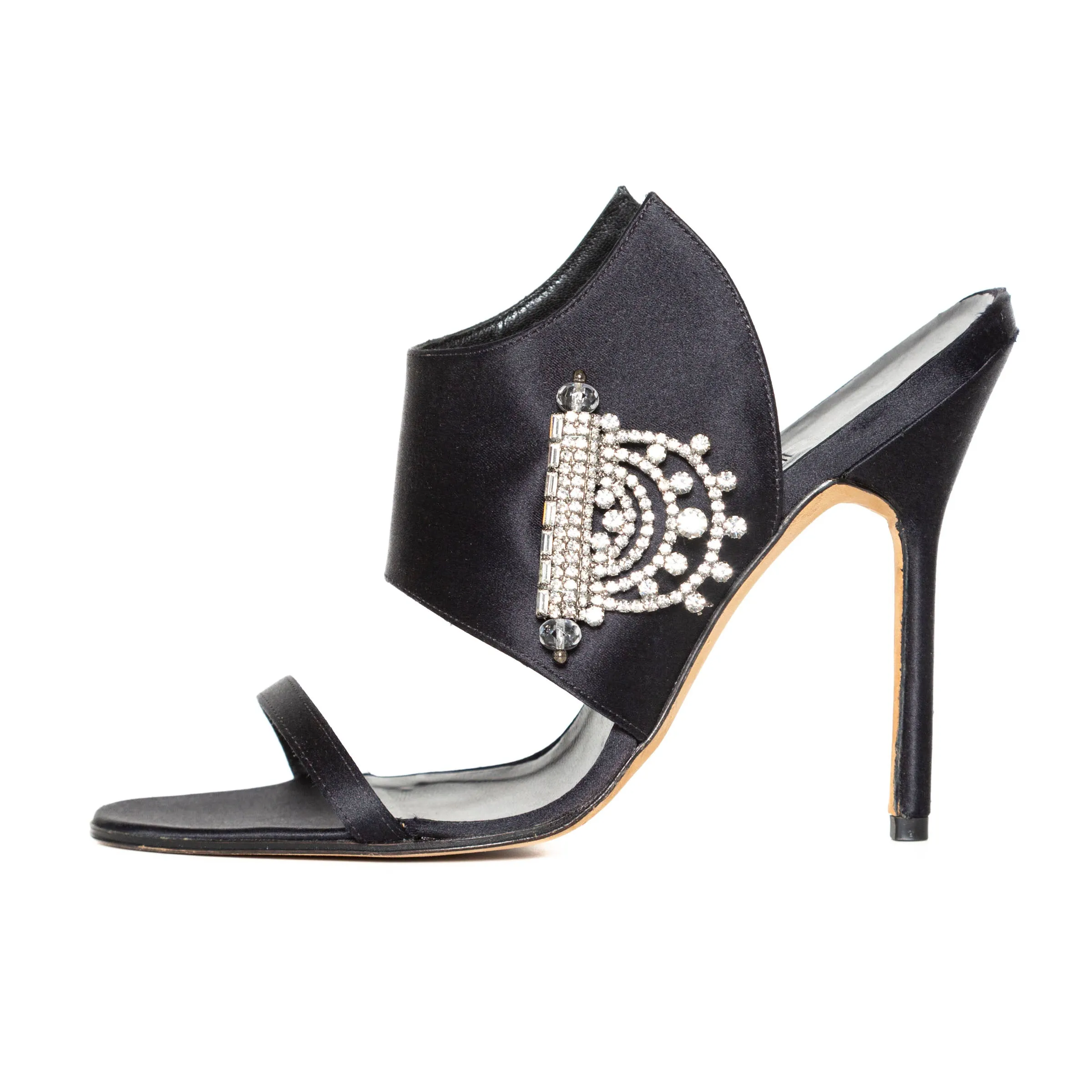 Black Satin and Crystal Embellished Sandals 37