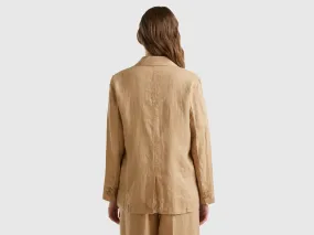 Blazer in pure linen - Camel | Benetton