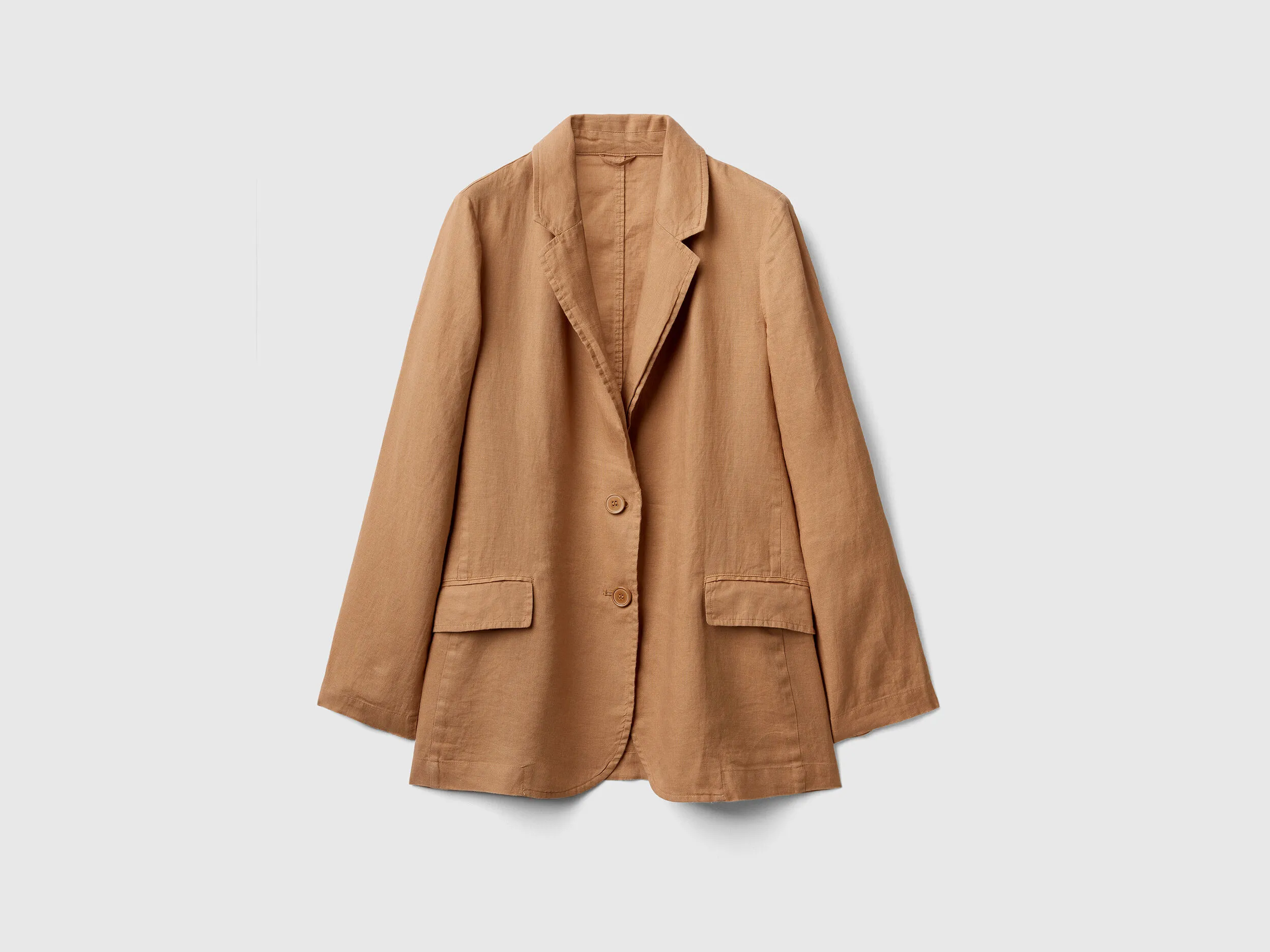 Blazer in pure linen - Camel | Benetton