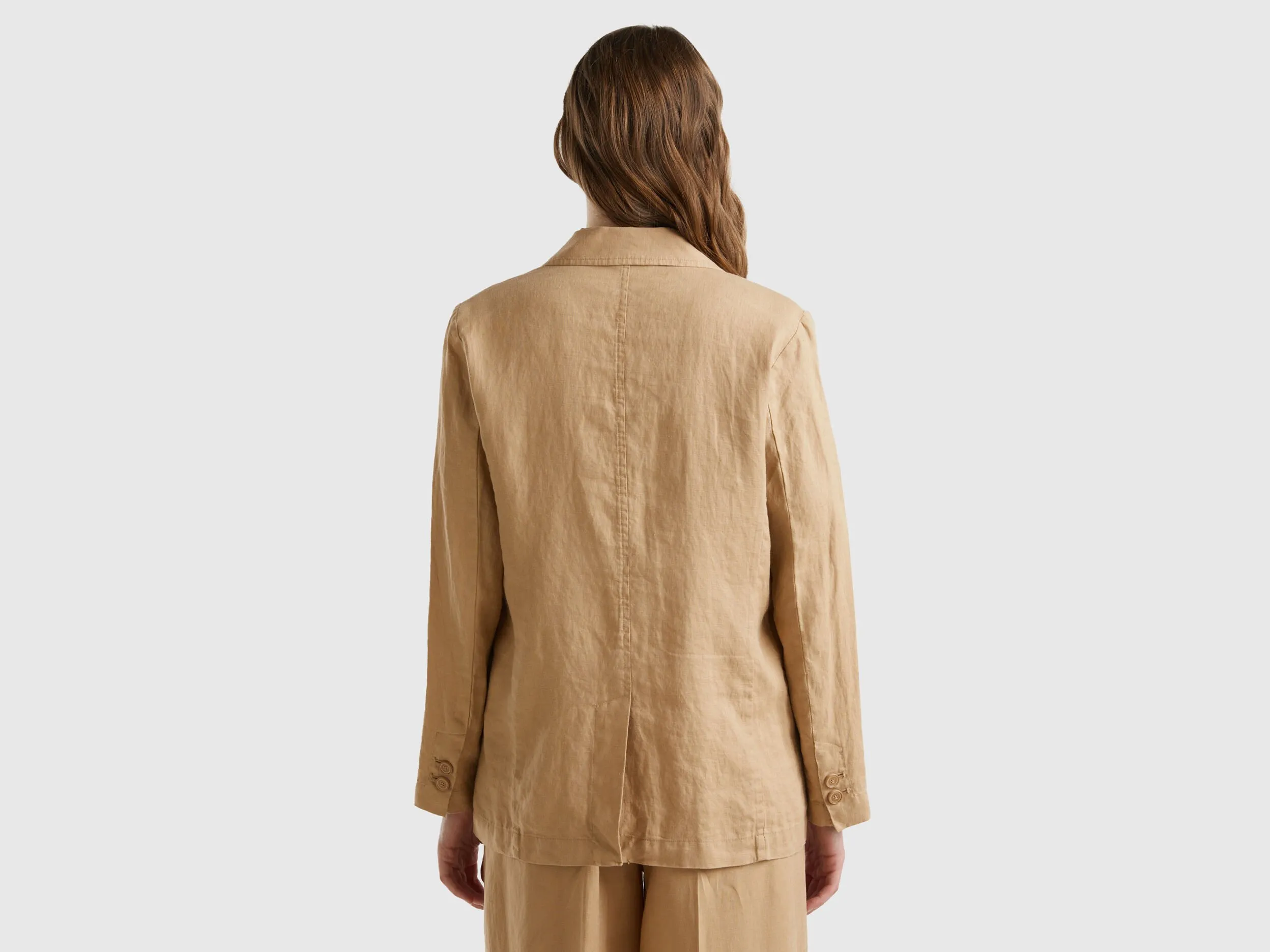 Blazer in pure linen - Camel | Benetton