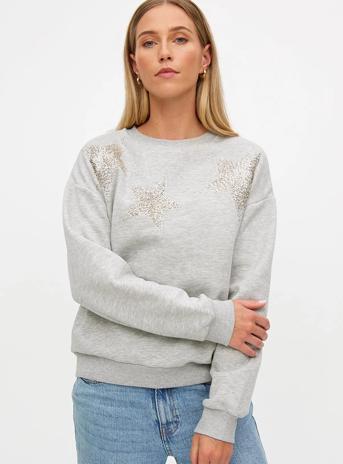 Buy Grey Marl Glitter Star Print Relaxed Fit Sweatshirt S | Hoodies and sweatshirts | Tu