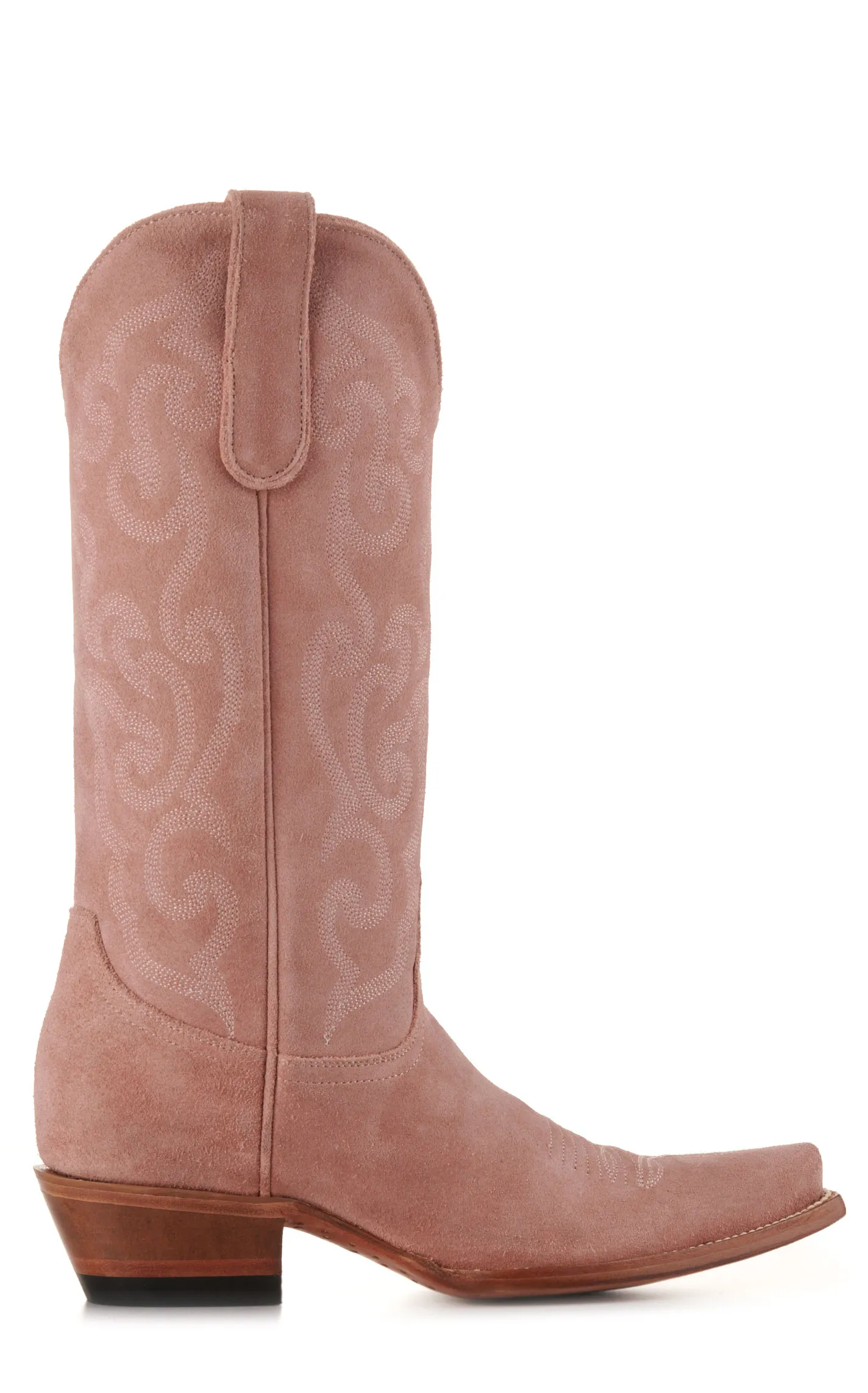 Cavender's Women's Pink Suede with Tonal Embroidery Snip Toe Cowboy Boots