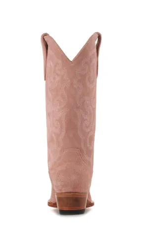 Cavender's Women's Pink Suede with Tonal Embroidery Snip Toe Cowboy Boots