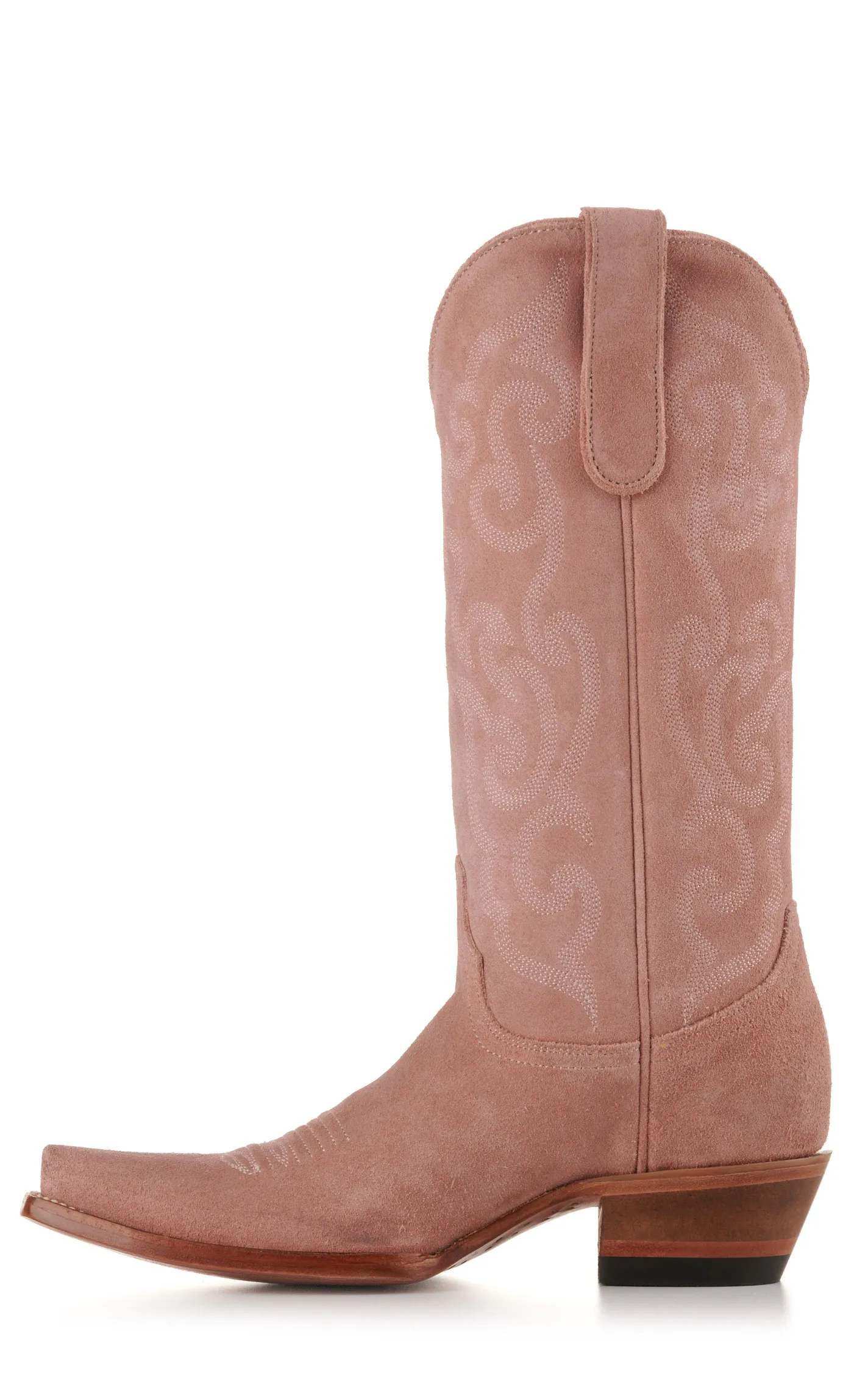 Cavender's Women's Pink Suede with Tonal Embroidery Snip Toe Cowboy Boots