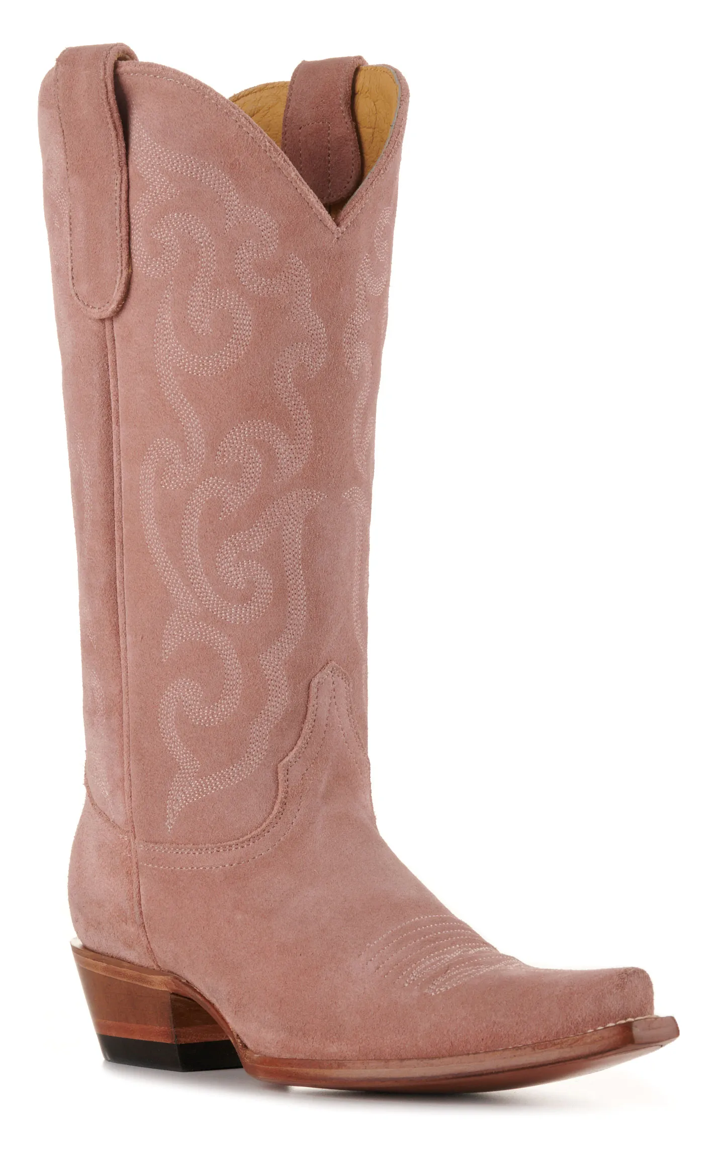 Cavender's Women's Pink Suede with Tonal Embroidery Snip Toe Cowboy Boots