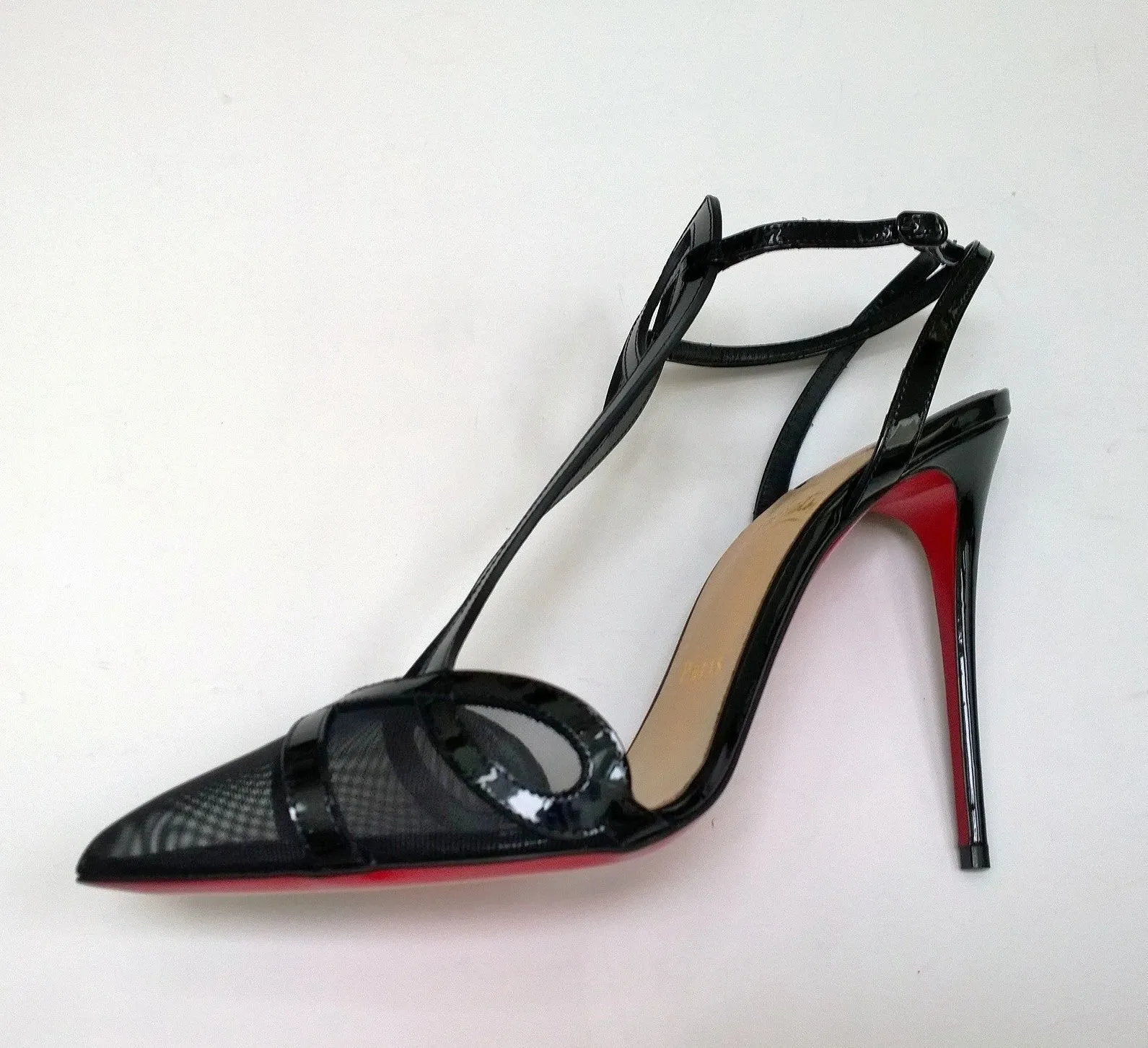 Christian Louboutin Double L 100 Black Patent and Mesh Heels