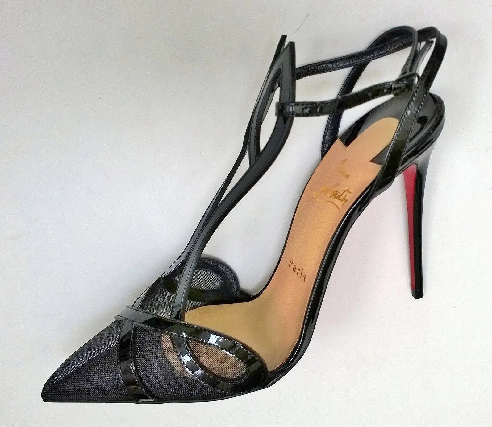 Christian Louboutin Double L 100 Black Patent and Mesh Heels