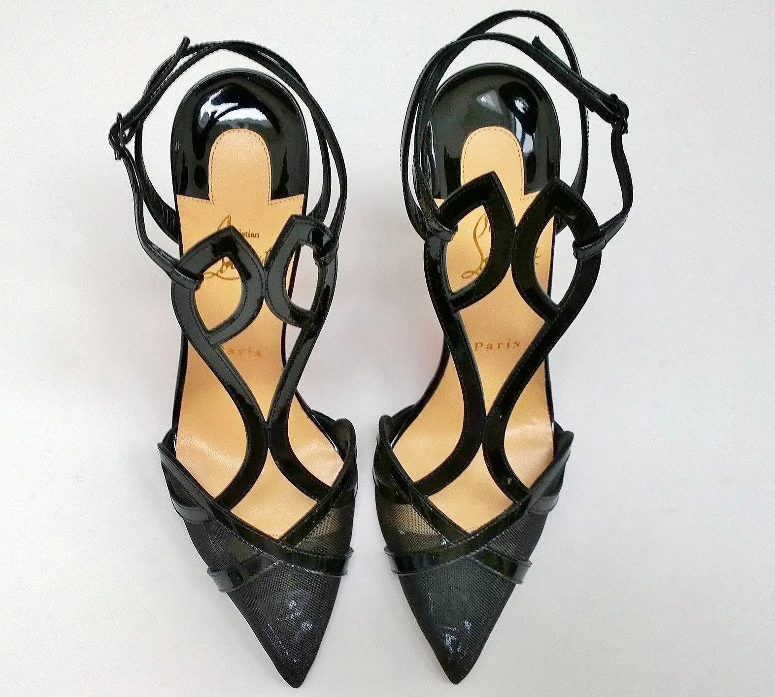 Christian Louboutin Double L 100 Black Patent and Mesh Heels