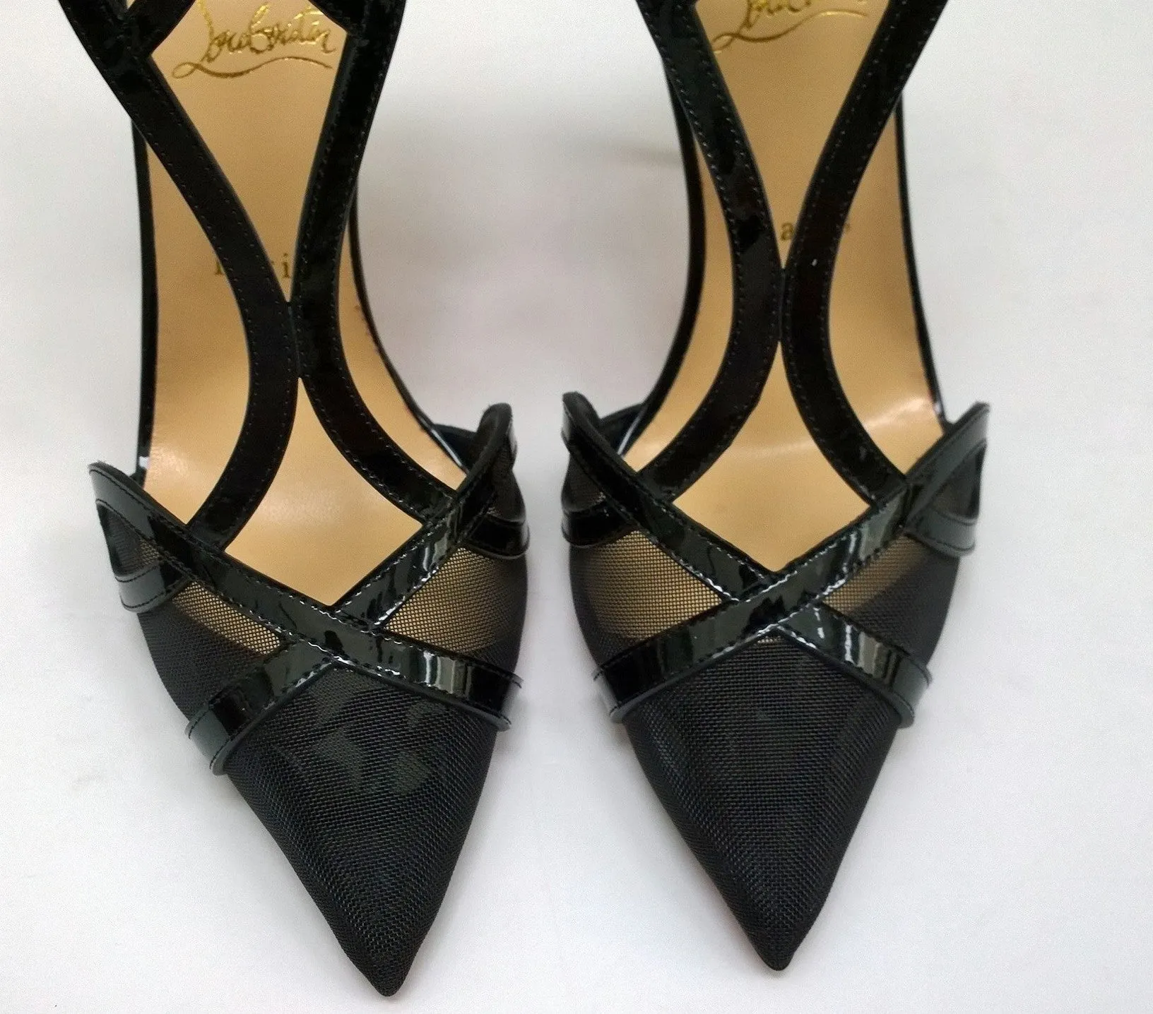 Christian Louboutin Double L 100 Black Patent and Mesh Heels