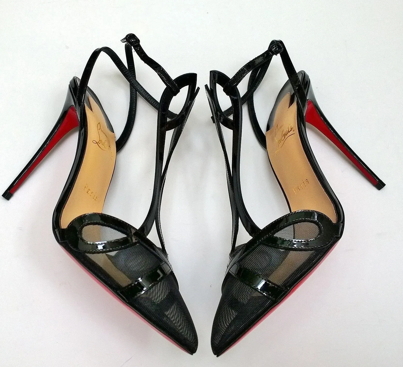 Christian Louboutin Double L 100 Black Patent and Mesh Heels