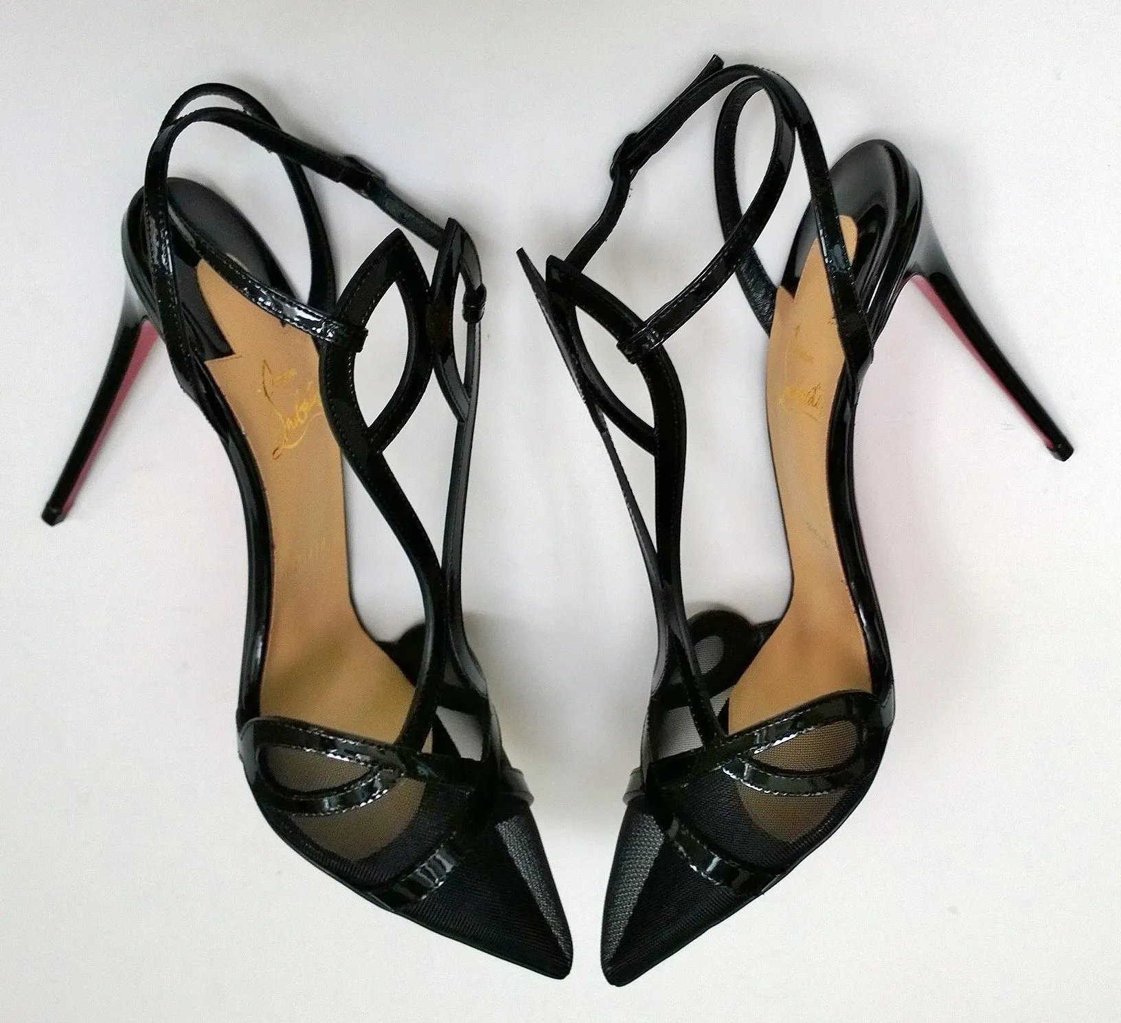 Christian Louboutin Double L 100 Black Patent and Mesh Heels