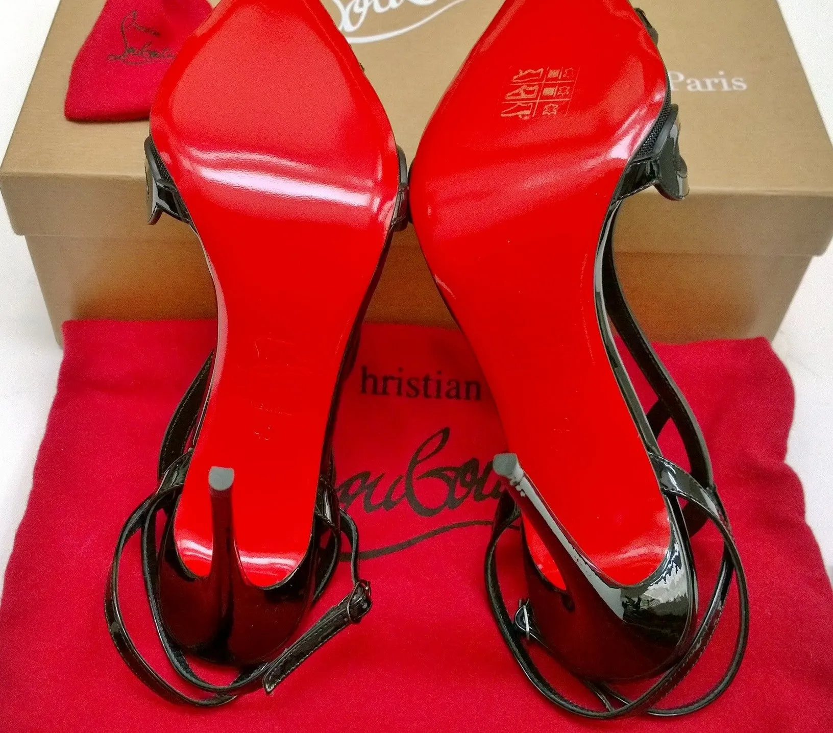 Christian Louboutin Double L 100 Black Patent and Mesh Heels