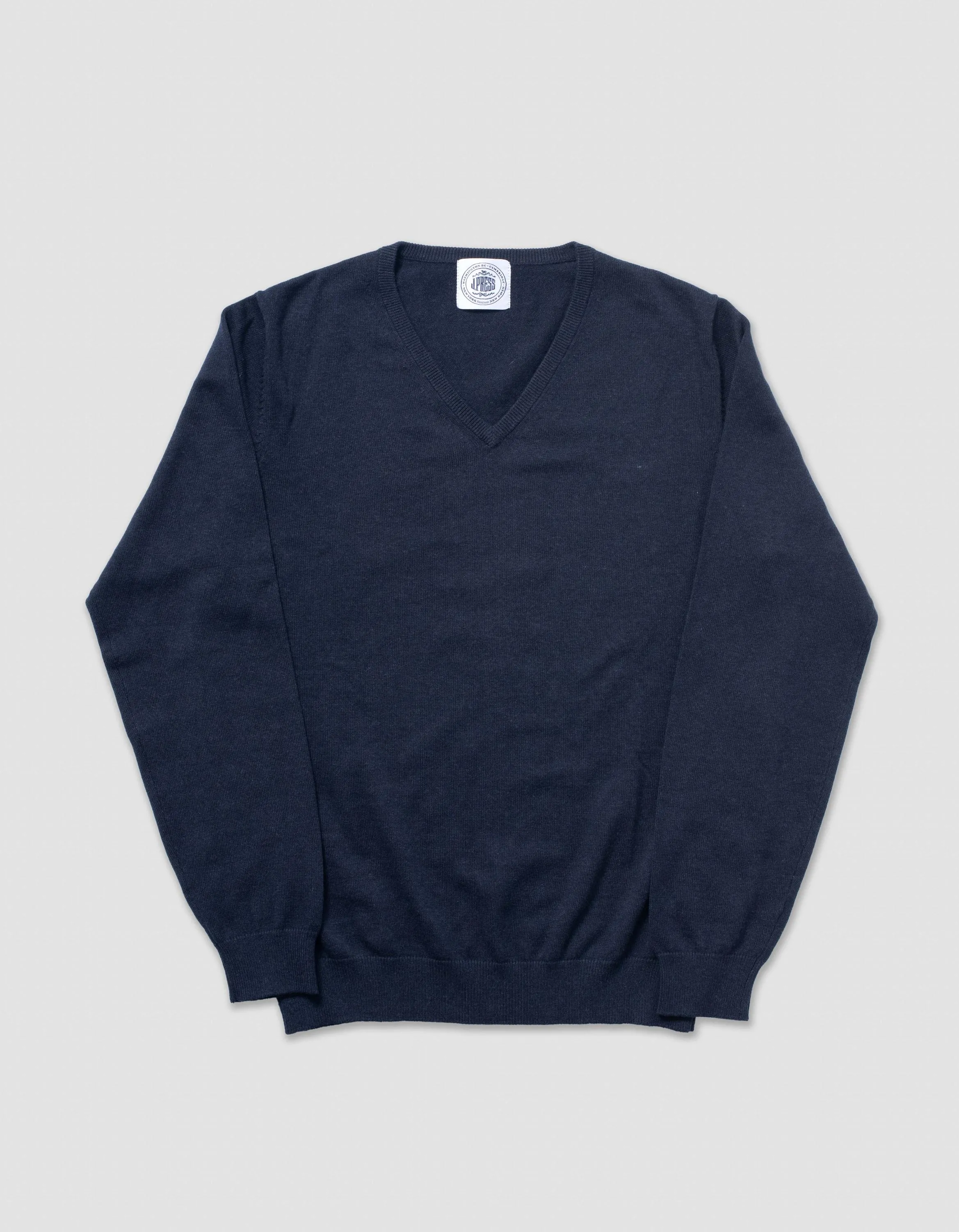 COTTON CASHMERE V-NECK SWEATER - NAVY