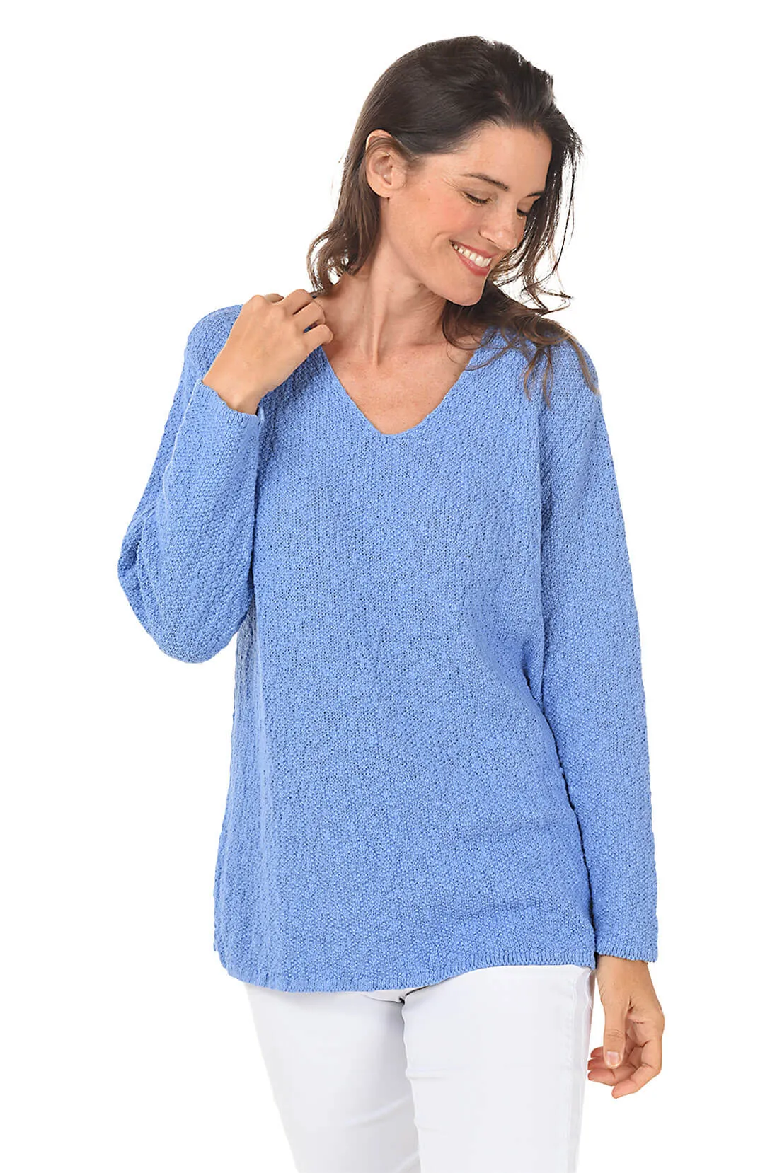 Cotton V-Neck Long Sleeve Sweater