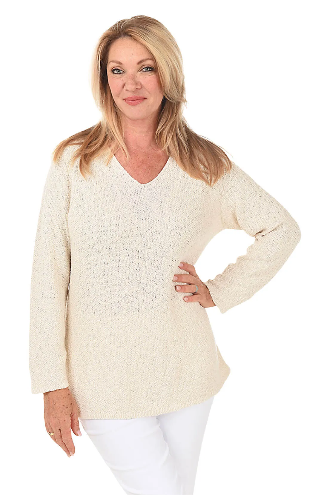 Cotton V-Neck Long Sleeve Sweater