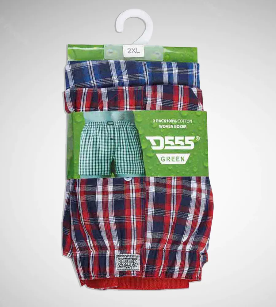 D555 Big Mens Pack of Two Woven Boxer Shorts (PLAID)