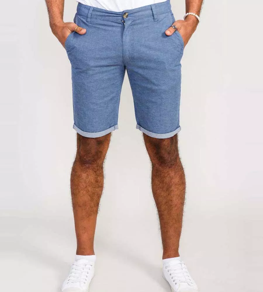 D555 Mens Blue Stretch Chambray Shorts (ALDERTON)