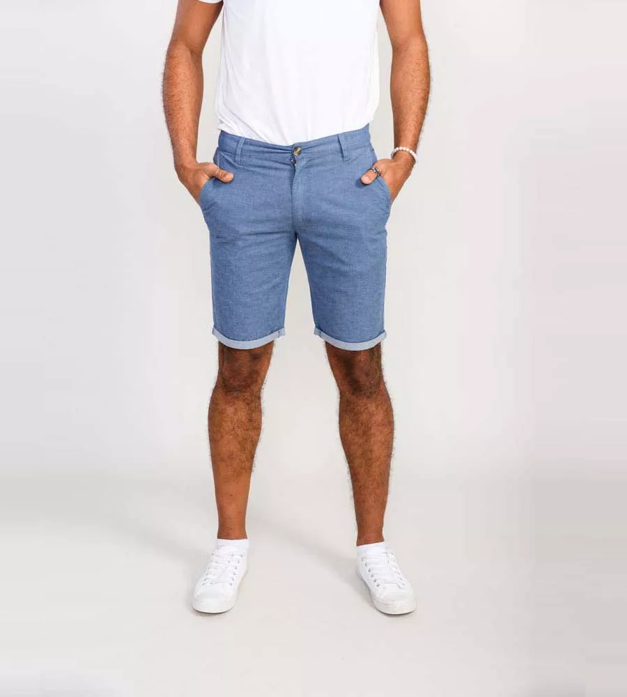 D555 Mens Blue Stretch Chambray Shorts (ALDERTON)