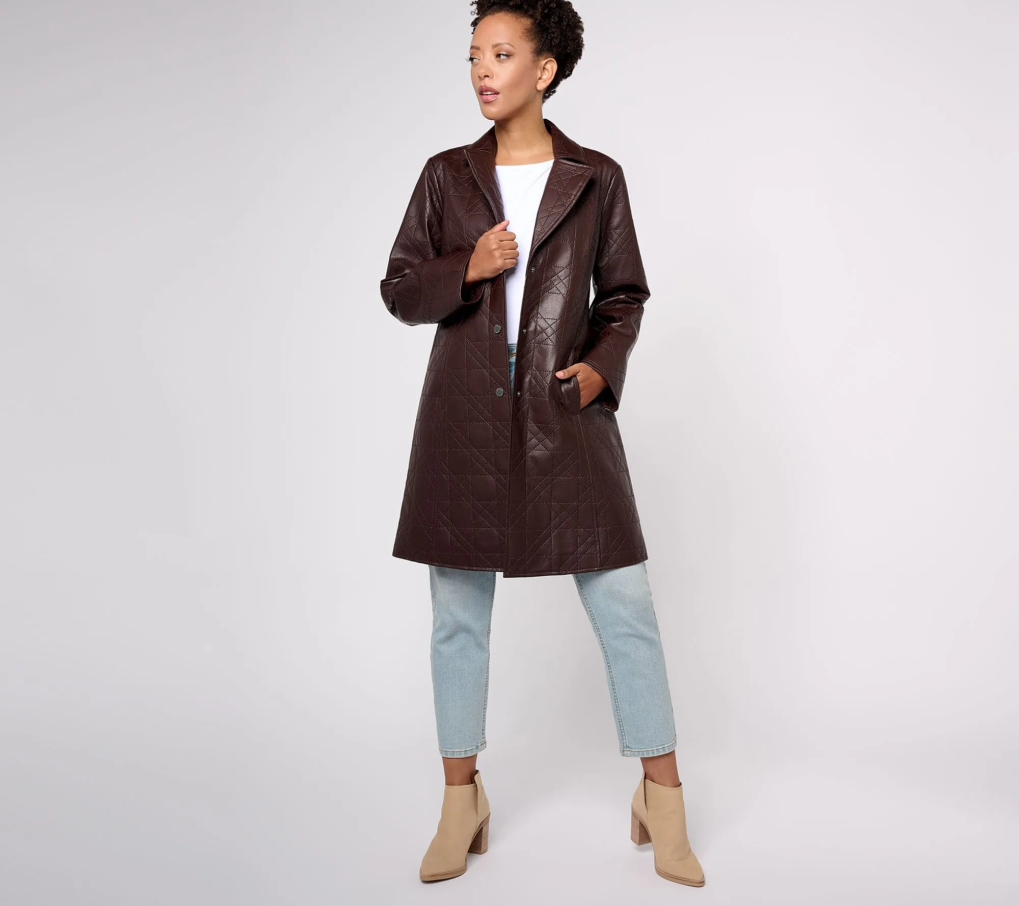 Dennis Basso Quilted Faux Leather Coat