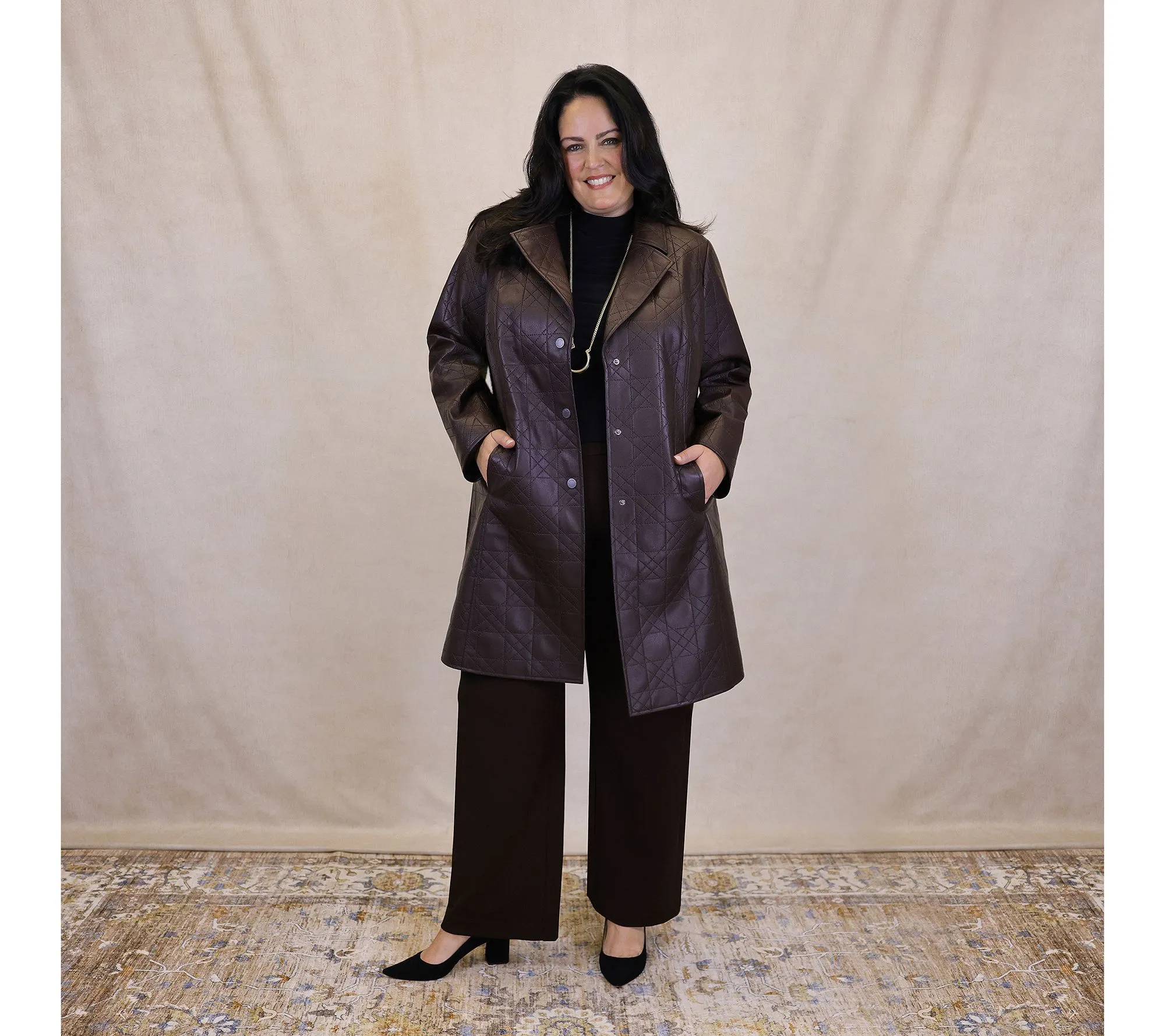 Dennis Basso Quilted Faux Leather Coat