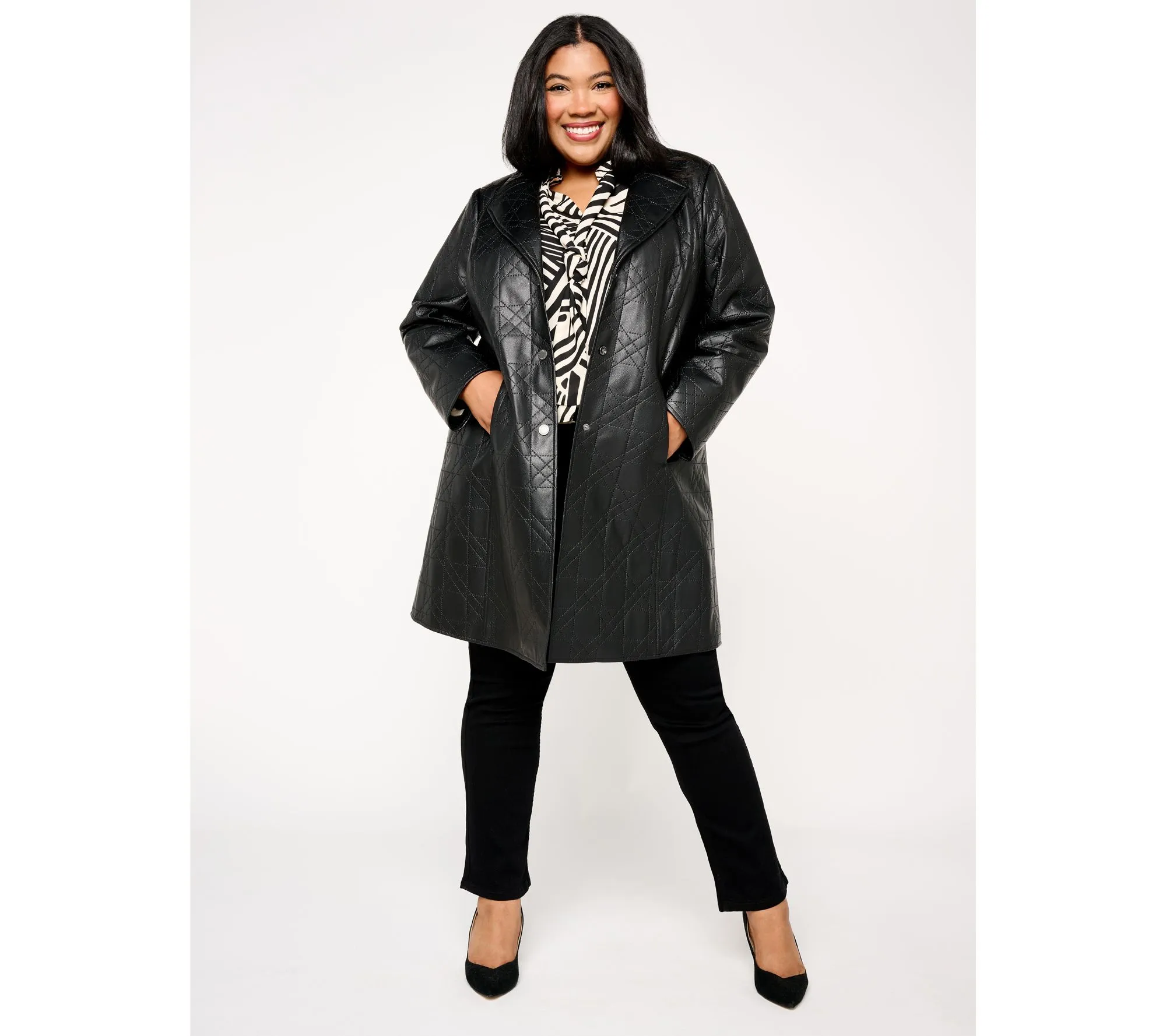 Dennis Basso Quilted Faux Leather Coat