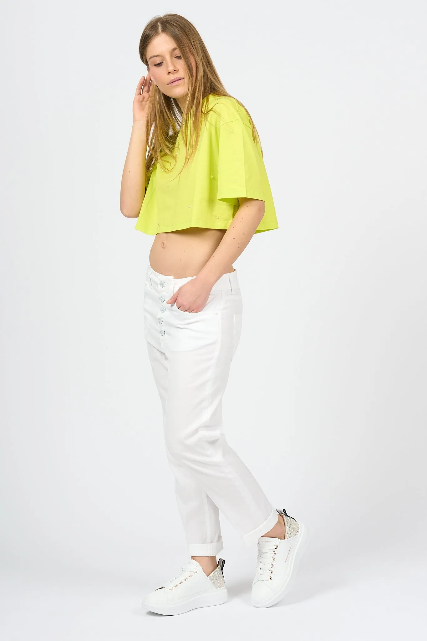 Dondup T-shirt Crop Lime Donna