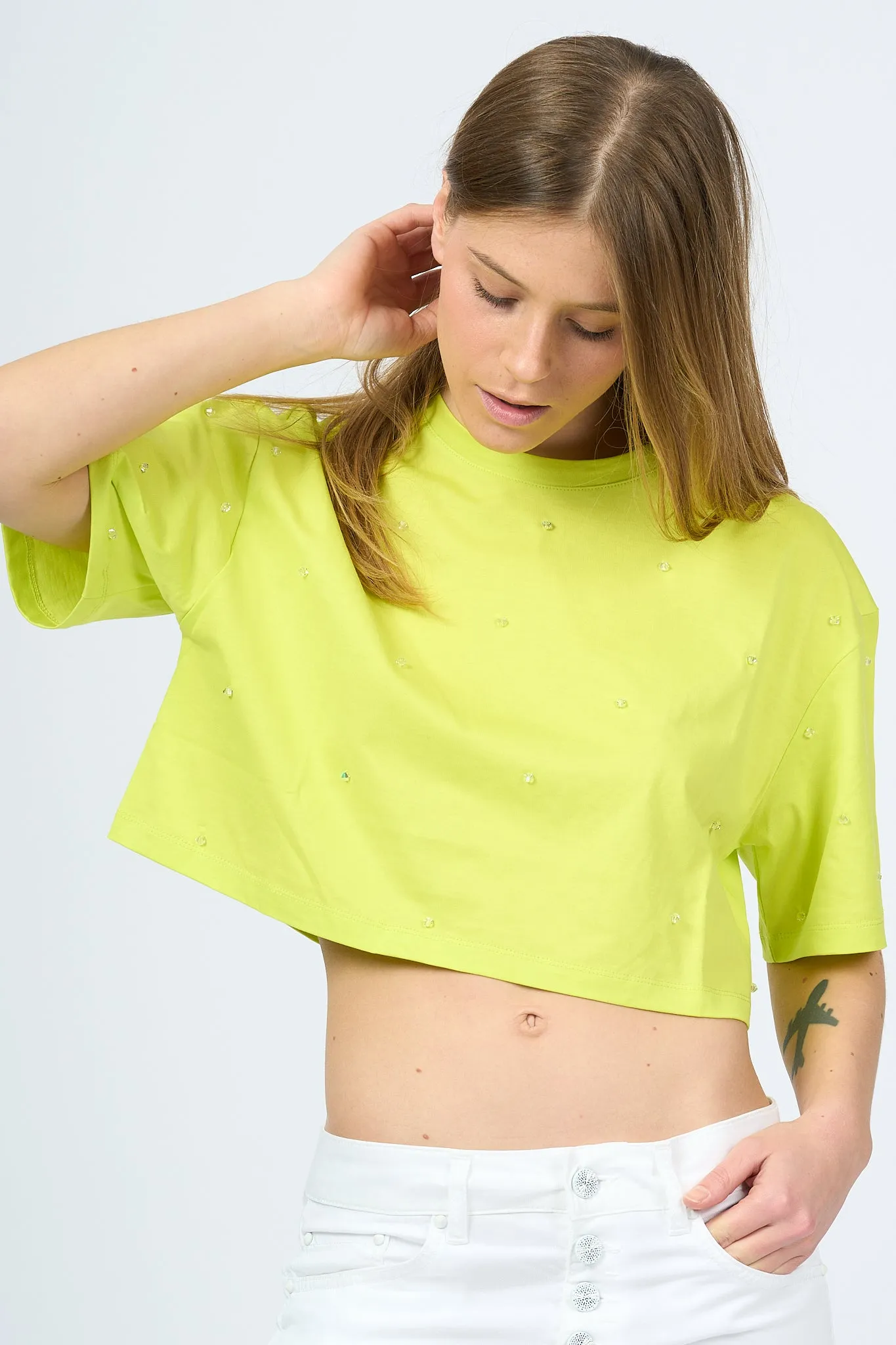 Dondup T-shirt Crop Lime Donna