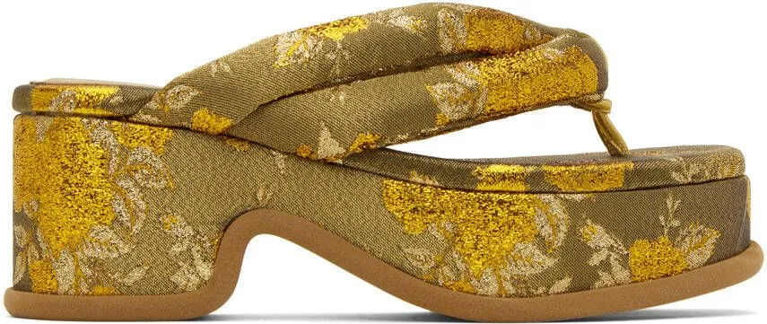 Dries Van Noten Gold Jacquard Heeled Sandals