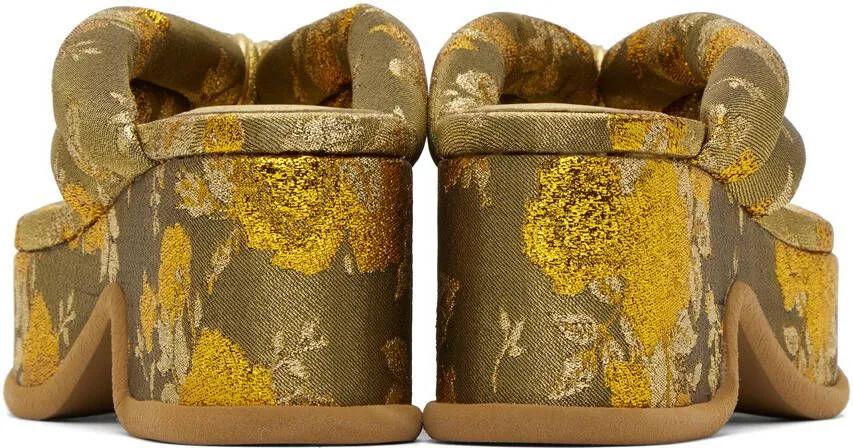 Dries Van Noten Gold Jacquard Heeled Sandals