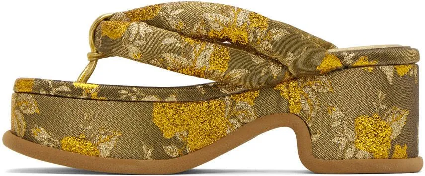 Dries Van Noten Gold Jacquard Heeled Sandals