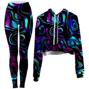 Dynamic Blues Crop Hoodie and Leggings Combo