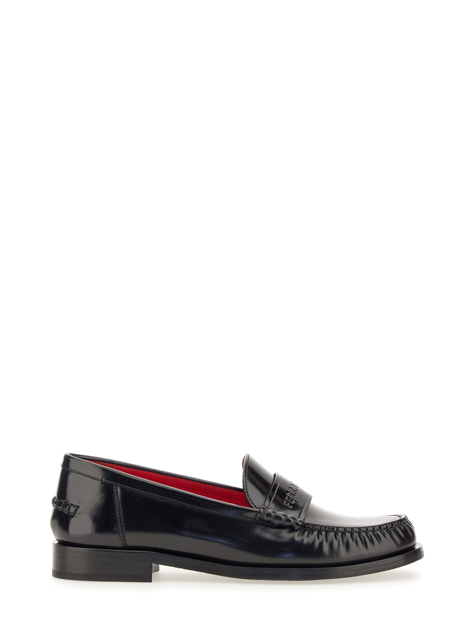 FERRAGAMO    LEATHER LOAFER WITH EMBOSSED LOGO