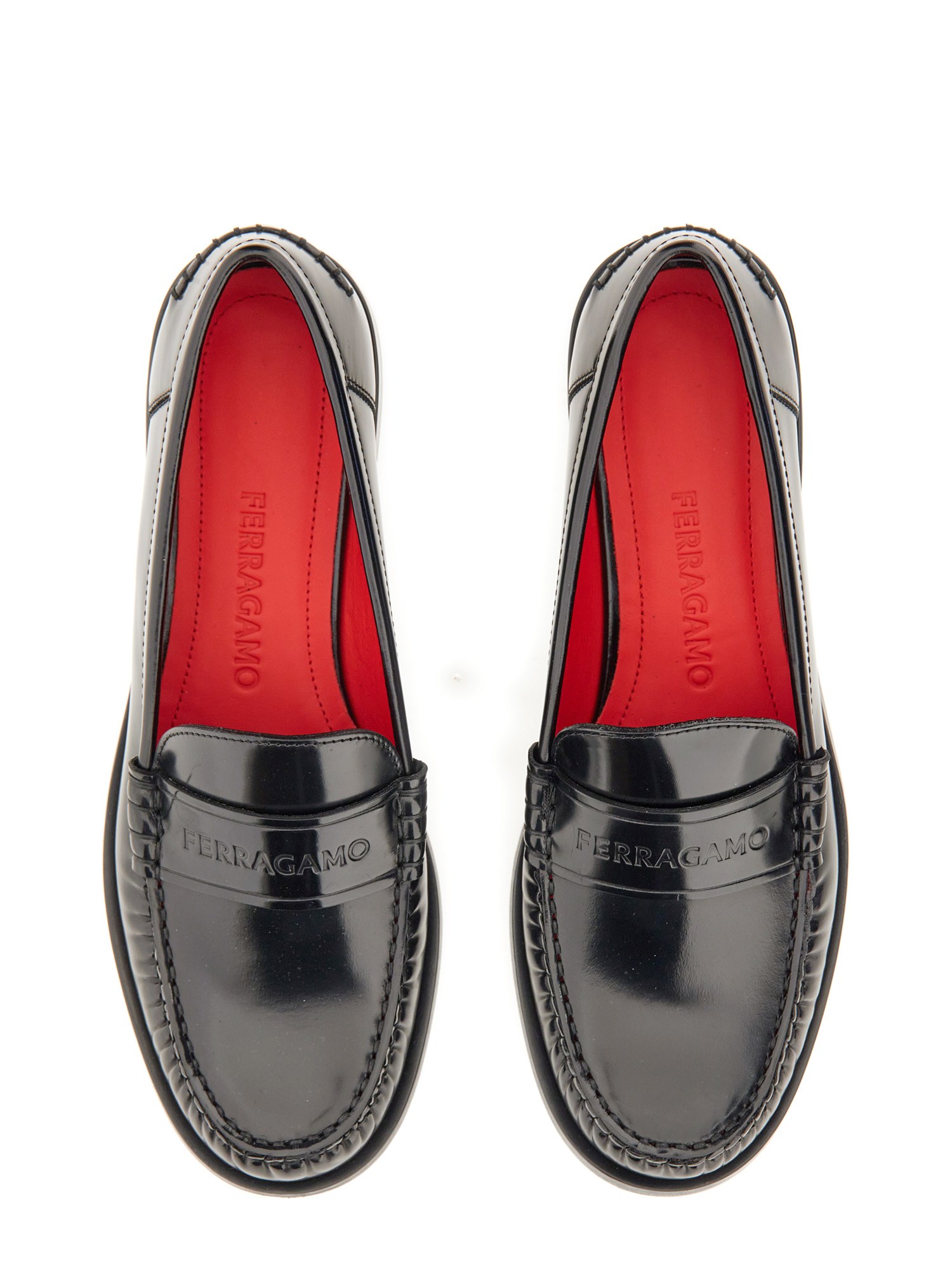 FERRAGAMO    LEATHER LOAFER WITH EMBOSSED LOGO