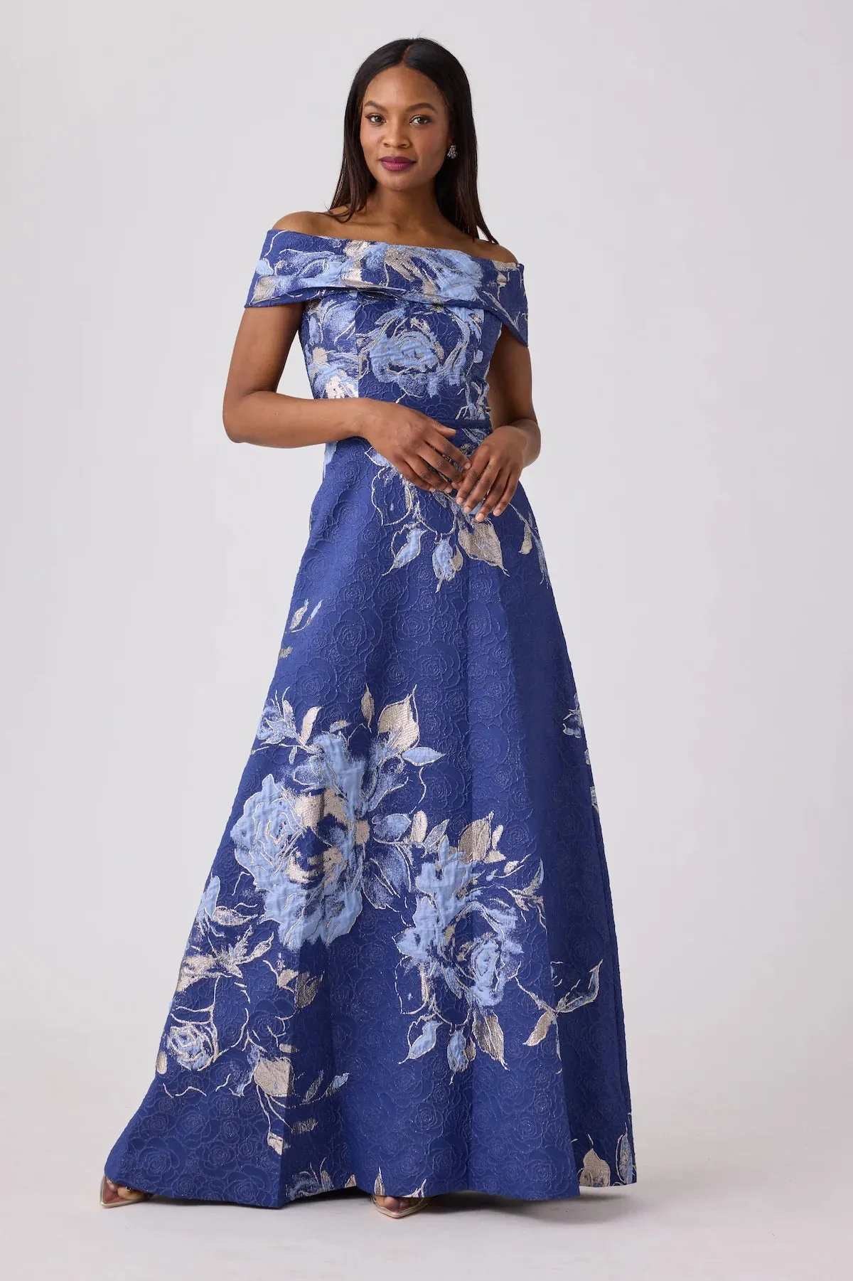 Floral Jacquard Off The Shoulder Gown