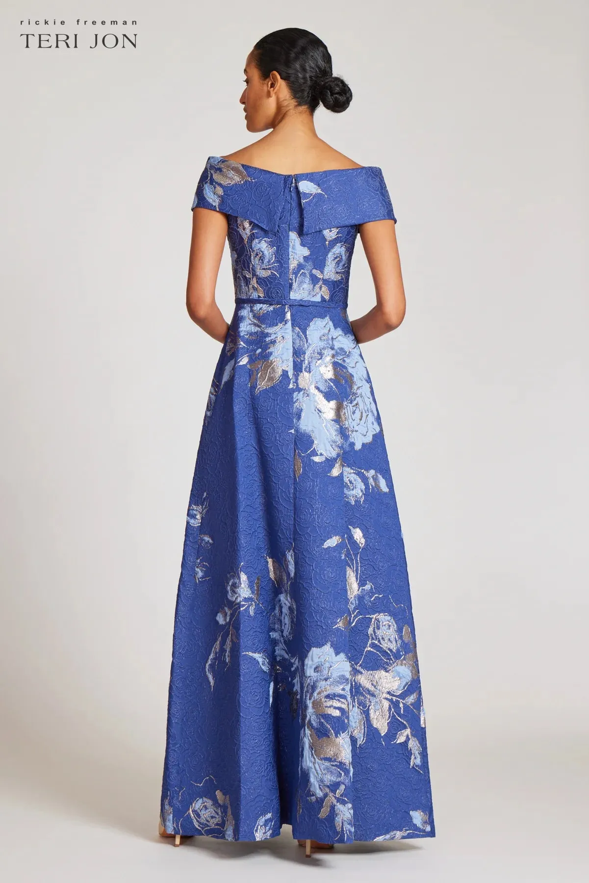 Floral Jacquard Off The Shoulder Gown