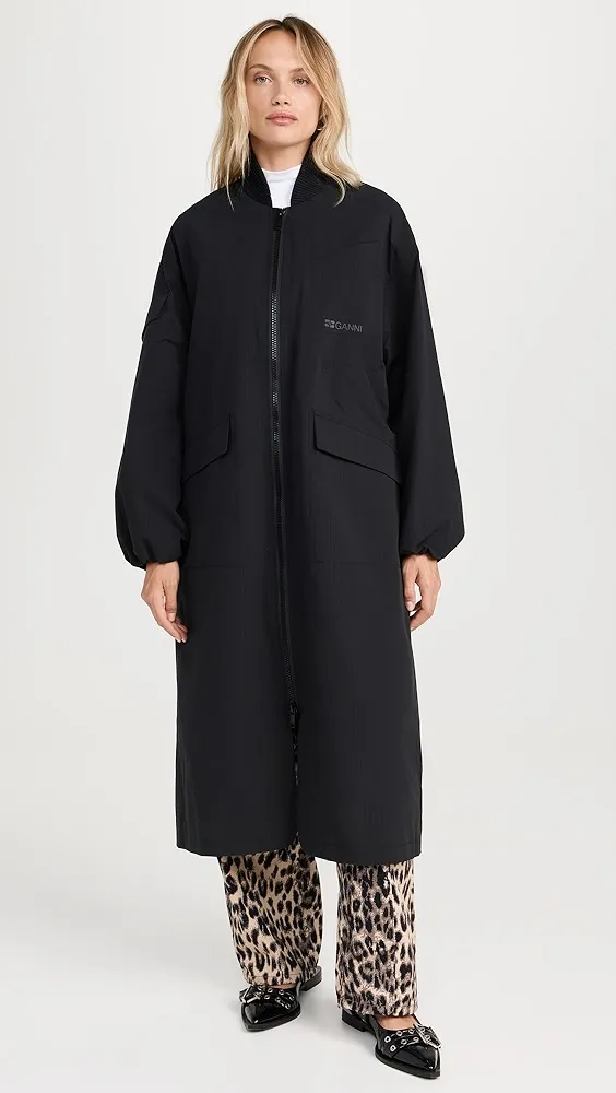 GANNI   Tech Seersucker Oversized Shell Coat 