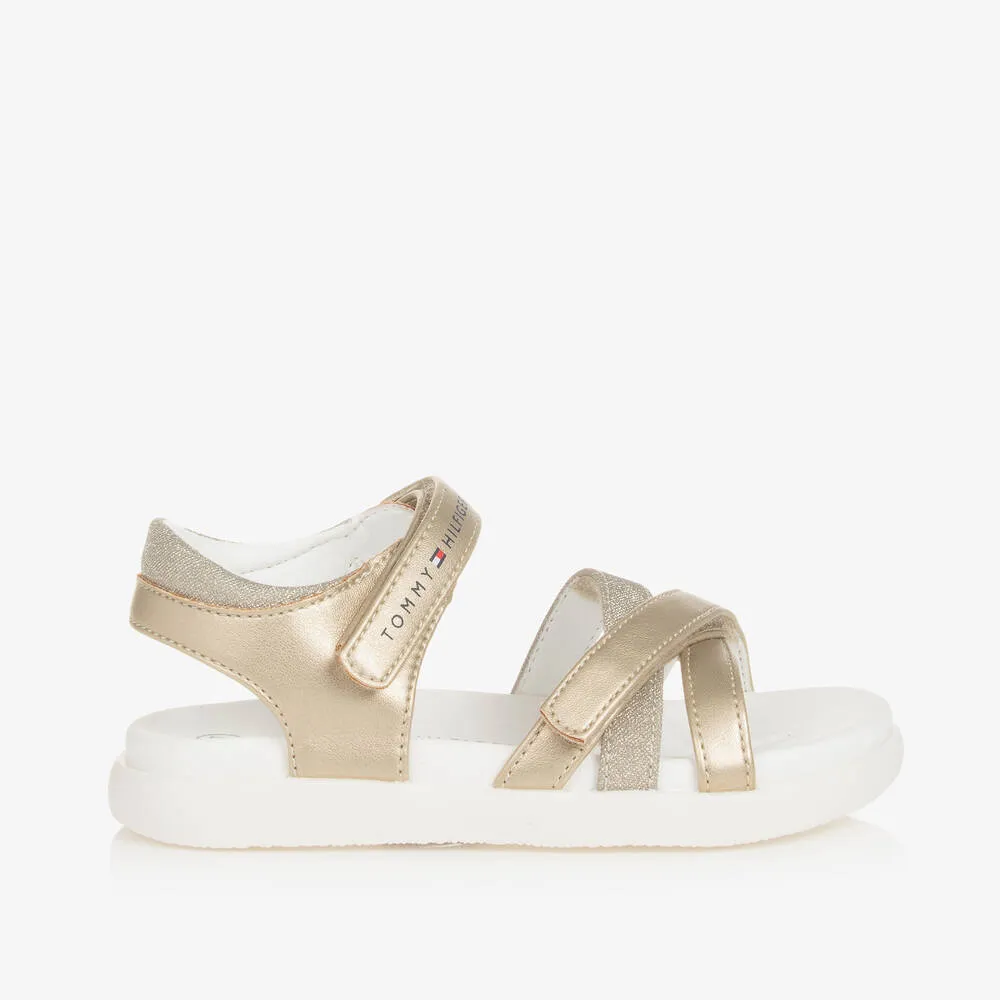 Girls Gold & White Sparkle Sandals