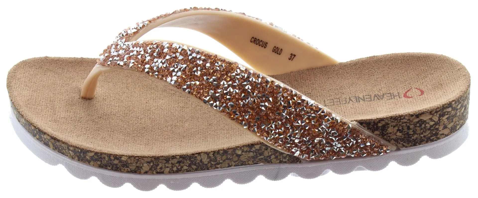 HEAVENLY FEET Ladies Crocus Glitter Flip Flop Sandals In Gold